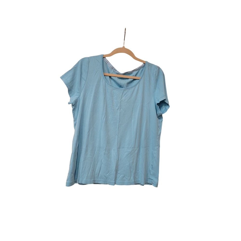 Light‎ Blue 100% Pima Cotton Scoop Neck Short Sleeve T-Shirt Women Large